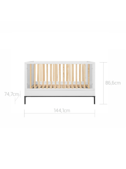 Culla trasformabile in lettino 70x140 per la cameretta dei Bambini in MDF Bianco e accessori in metallo nero - Lumi by BellAmy