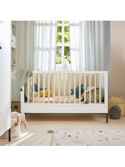 Cot bed 70x140 for children's bedroom in White MDF and black metal details - Lumi by BellAmy