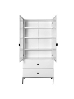 Libreria mobiletto vetrina a 2 ante per la cameretta dei Bambini in MDF Bianco e metallo nero - Lumi by BellAmy