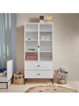 Libreria mobiletto vetrina a 2 ante per la cameretta dei Bambini in MDF Bianco e metallo nero - Lumi by BellAmy