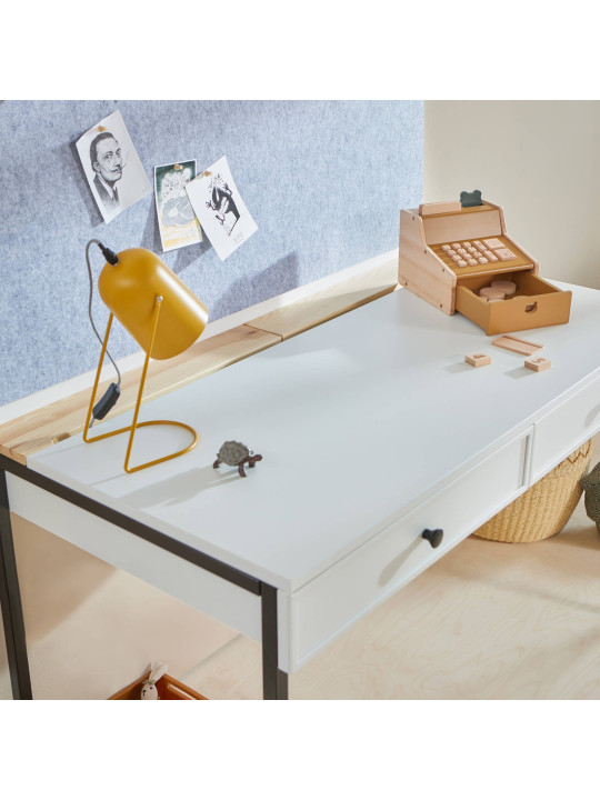 White desk for children's bedroom in White MDF and black metal details - Lumi by BellAmy
