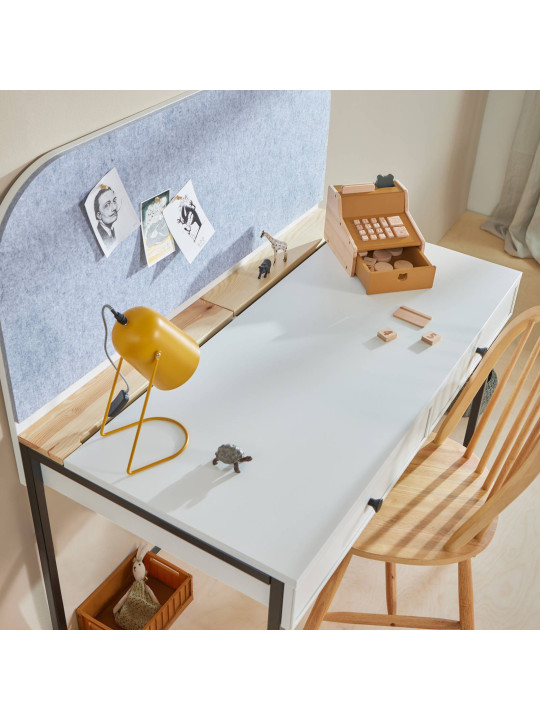 White desk for children's bedroom in White MDF and black metal details - Lumi by BellAmy