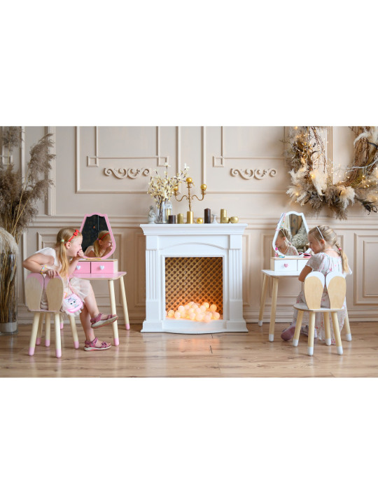 Beauty table tulip with rabbit chair white/natural