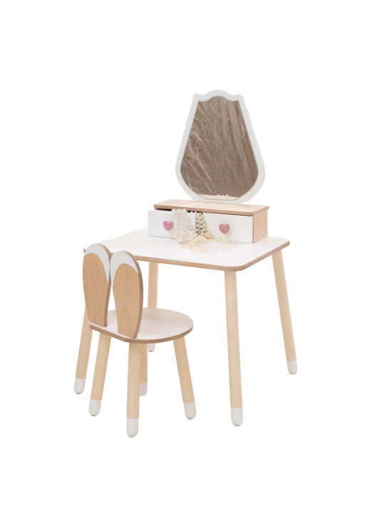 Beauty table tulip with rabbit chair white/natural
