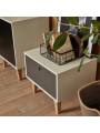 Bedside table for children's room in white wood and gray drawer with soft close, solid oak legs