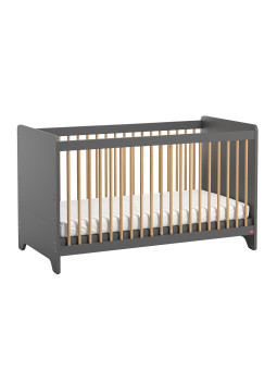Culla per neonati trasformabile in lettino montessoriano per bambini 70x140 in legno grigio e rovere collezione Leaf di VOX