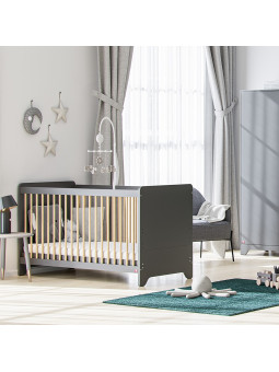 Culla per neonati trasformabile in lettino montessoriano per bambini 70x140 in legno grigio e rovere collezione Leaf di VOX