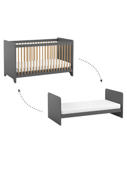 Crib for babies convertible into Montessori bed for children 70x140 in grey oak wood Leaf collection by VOX