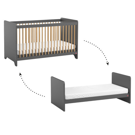Culla per neonati trasformabile in lettino montessoriano per bambini 70x140 in legno grigio e rovere collezione Leaf di VOX