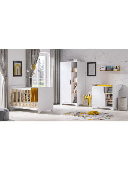 Culla per neonati trasformabile in lettino montessoriano per bambini 70x140 in legno bianco e rovere collezione Leaf di VOX