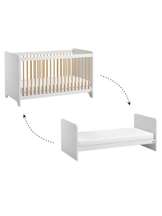 Crib for babies convertible into Montessori bed for children 70x140 in white oak wood Leaf collection by VOX