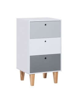 Tall and narrow chest of drawers for the children's bedroom in wood with white, graphite and gray drawers