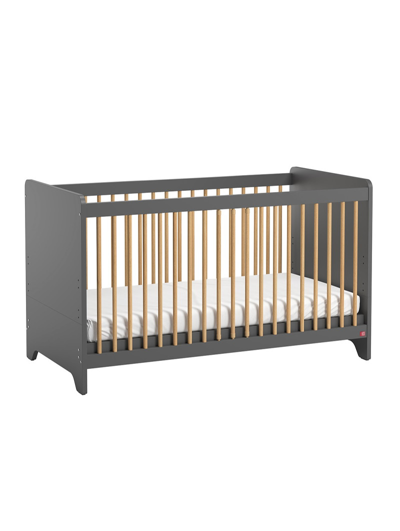 Crib for babies convertible into Montessori bed for children 70x140 in grey oak wood Leaf collection by VOX