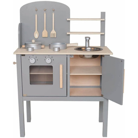 Wooden Kitchen with pot & pan grey for Children and Kids by Jabadabado