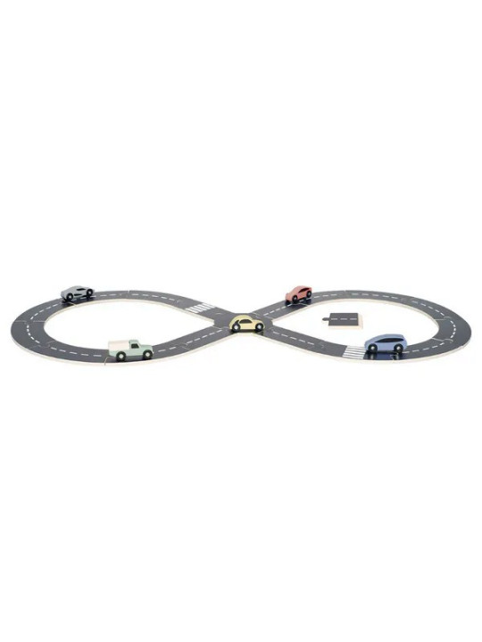 Circuito stradale con 5 auto in legno by Jabadabado