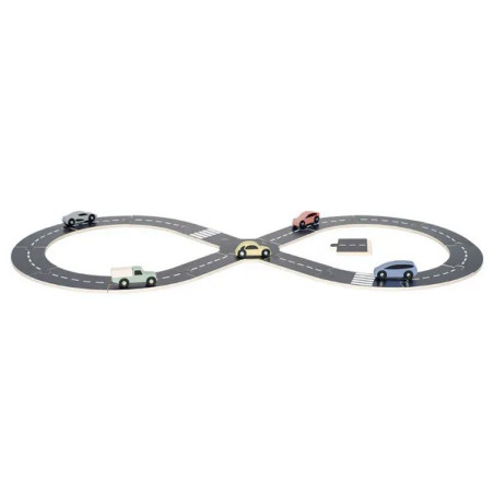 Circuito stradale con 5 auto in legno by Jabadabado