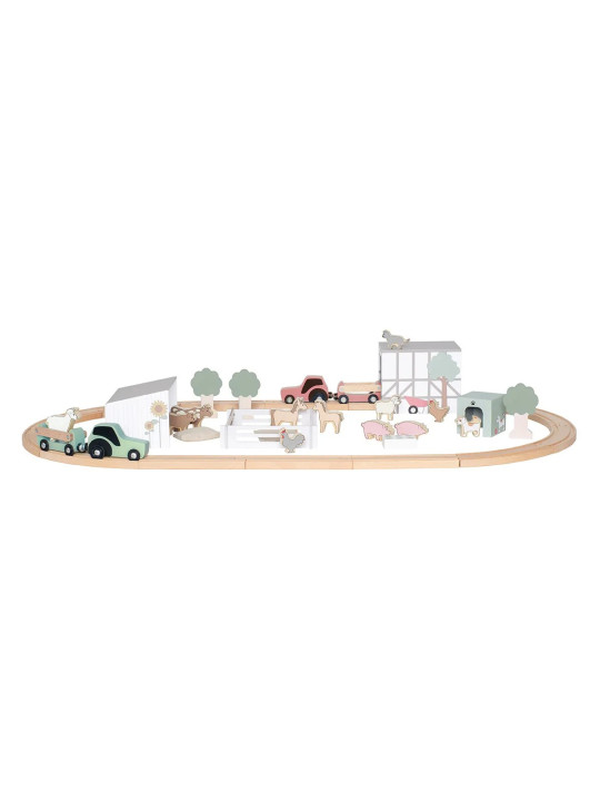 Fattoria con strade, veicoli e animali in legno per bambini a partire da 2 anni by Jabadabado