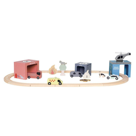 Wooden Train set rescue vehicles for children starting from 2 years old by Jabadabado
