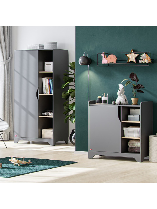 Chest of drawers with changing top for babies children bedroom in grey oak wood Leaf collection by VOX
