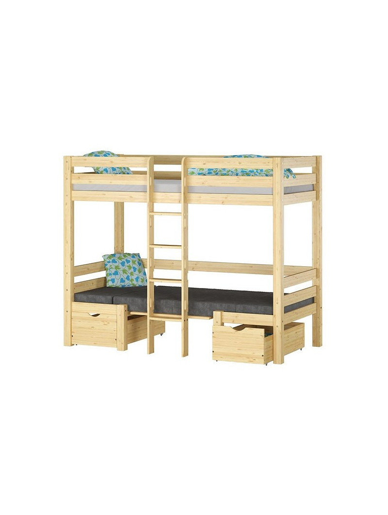 Letto a castello in legno massello di pino per bambini 90x200 cm con spazio scrivania ELEN by Olivia Living