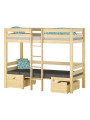 Letto a castello in legno massello di pino per bambini 90x200 cm con spazio scrivania ELEN by Olivia Living