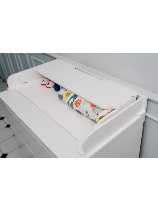 Universal changing table compatible with IKEA series dresser in white birch wood - Convertible into storage shelf -