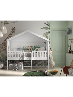 Letto Casetta per Bambini in legno bianco Housebed 90x200 con Scaletta - Vipack