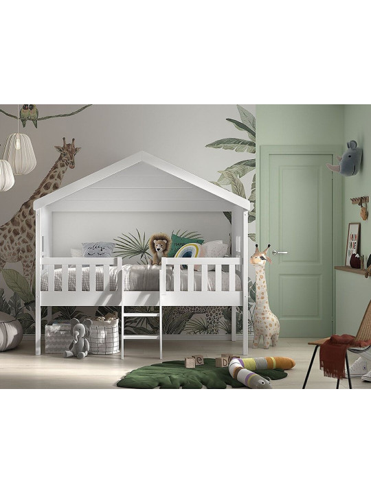 Letto Casetta per Bambini in legno bianco Housebed 90x200 con Scaletta - Vipack