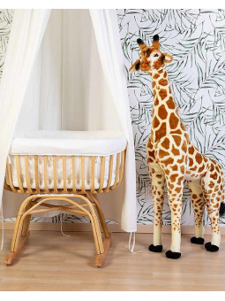 Culla a dondolo in rattan naturale per bambini da 0 a 6 mesi - Materasso incluso