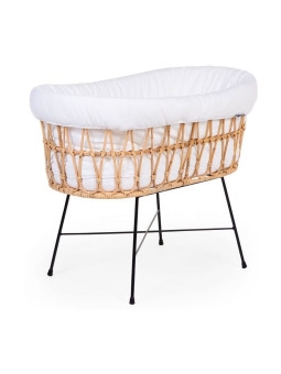 Cot in natural rattan and black metal legs for babies from 0 to 6 months - Mattress included - Childhome
