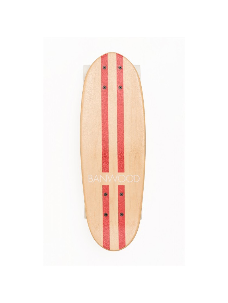 Skateboard per bambini da 3 anni in su in legno naturale e strisce rosse stile California degli anni 70 - Banwood