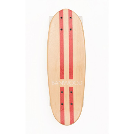 Skateboard per bambini da 3 anni in su in legno naturale e strisce rosse stile California degli anni 70 - Banwood
