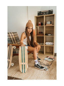 Skateboard for children aged 3 and up, 70s California style natural wood green stripes - Banwood