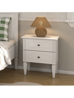 Bedside table for the children's bedroom in neutral white wood with a classic style, Ines collection by BellAmy