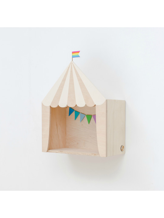Mensola Ripiano Scaffale a forma di tenda da circo in Legno naturale e bianco per Cameretta dei Bambini