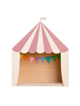 Mensola Ripiano Scaffale a forma di tenda da circo in Legno naturale e rosa per Cameretta dei Bambini