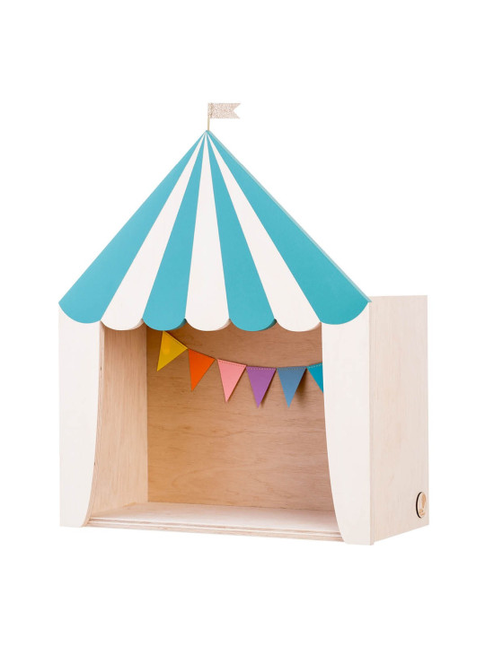 Mensola Ripiano Scaffale a forma di tenda da circo in Legno naturale e verde per Cameretta dei Bambini