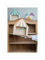 Circus Tent Shelf in Natural Wood and mustard-white with fluttering gold flag for Children's Bedroom