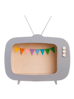 Mensola Ripiano Scaffale a forma di televisione in Legno naturale e grigio per Cameretta dei Bambini