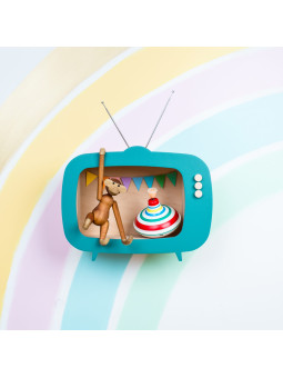 Mensola Ripiano Scaffale a forma di televisione in Legno naturale e verde oceano per Cameretta dei Bambini