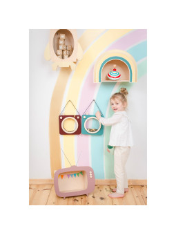 Television TV Shelf in Natural Wood and Dusty Pink for Children's Bedroom