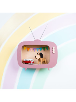 Television TV Shelf in Natural Wood and Dusty Pink for Children's Bedroom