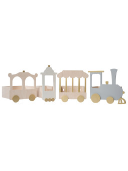 Shelf in the shape of a Train Locomotive in natural wood / white / gray composed of 4 elements - For the Kids Bedroom