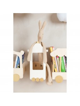 Shelf in the shape of a Train Locomotive in natural wood / white / gray composed of 4 elements - For the Kids Bedroom