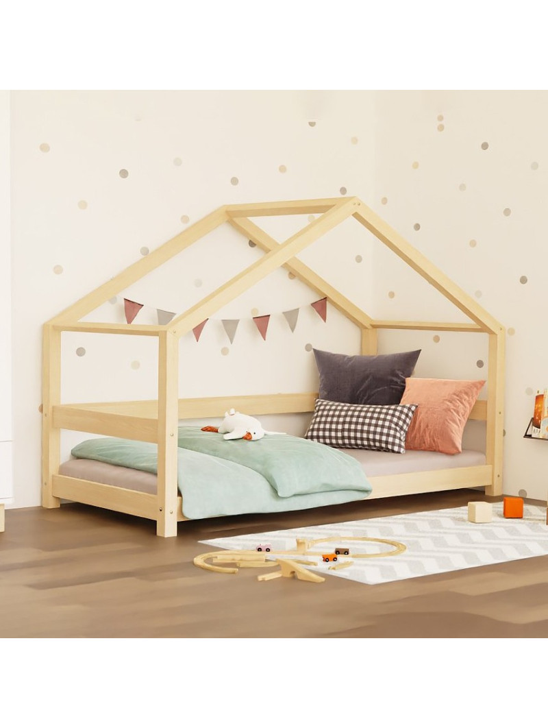 Letto montessoriano per bambini a forma di casetta in legno massello di pino senza spondine - Lucky by Benlemi