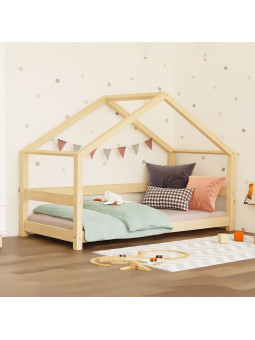 Wooden montessori children house bed in solid lacquered solid pine  with open entrance Lucky by Benlemi