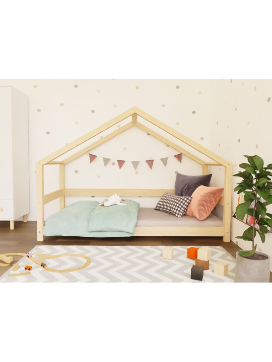 Wooden montessori children house bed in solid lacquered solid pine  with open entrance Lucky by Benlemi