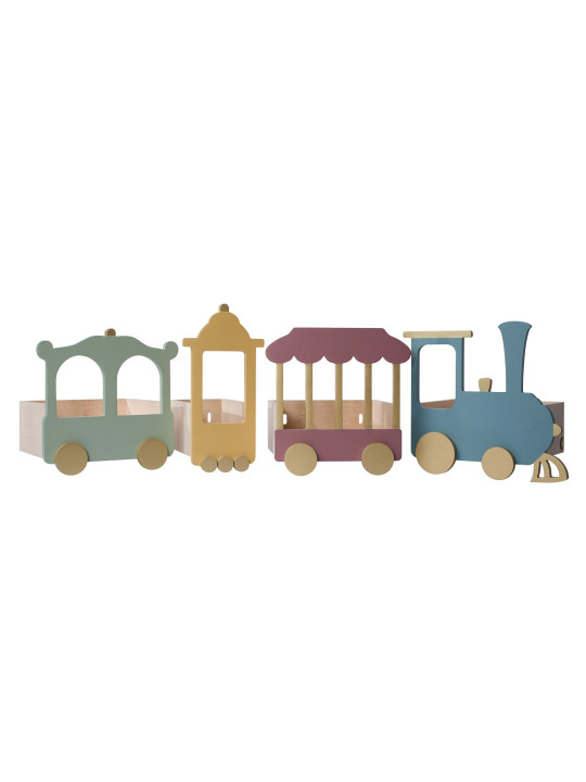 Shelf in the shape of a Train Locomotive in dusty pink wood composed of 4 elements - For the Kids Bedroom