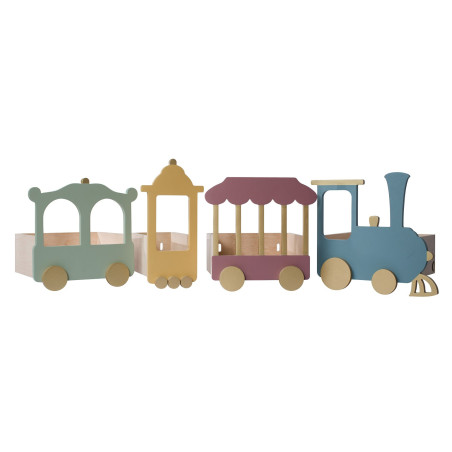 Shelf in the shape of a Train Locomotive in dusty pink wood composed of 4 elements - For the Kids Bedroom