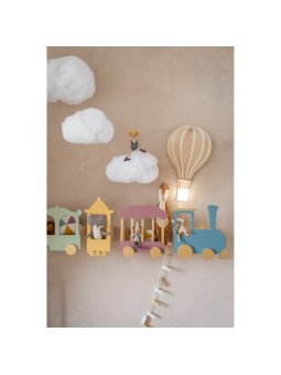 Shelf in the shape of a Train Locomotive in dusty pink wood composed of 4 elements - For the Kids Bedroom